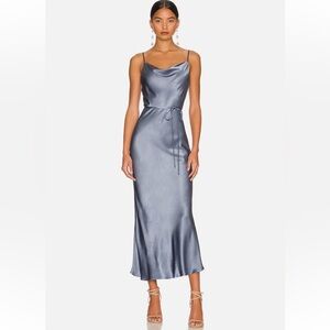 🆕(NWT) SHONA JOY La Lune Bias Cowl Neck Midi Dress in Blue Smoke. US 2